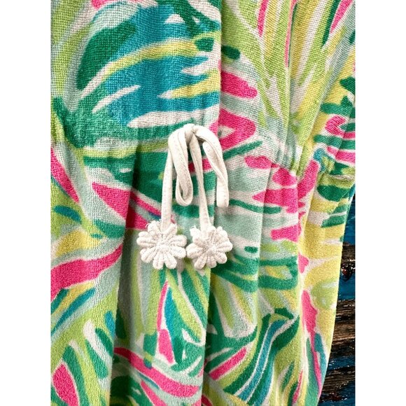 Lilly Pulitzer Girls Terrycloth Swim Cover Up Green Pink Tiki Dress Size S (4-5) - Picture 3 of 10